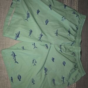 Field & Stream Green Swim Trunks with Blue Fish Print